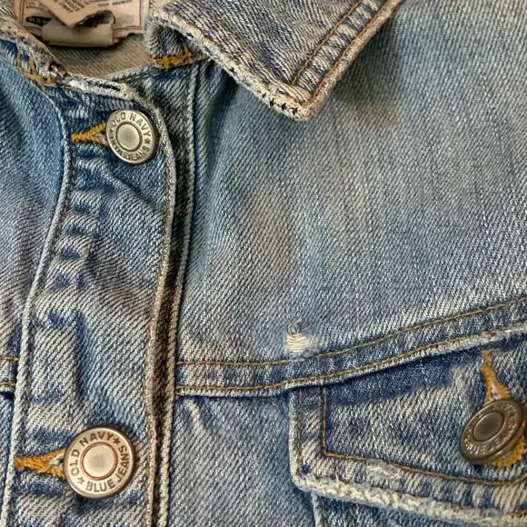 OLD NAVY Boys Lightly Distressed Denim Jean Jacket Trucker Long Sleeve XL Unisex - Picture 4 of 10